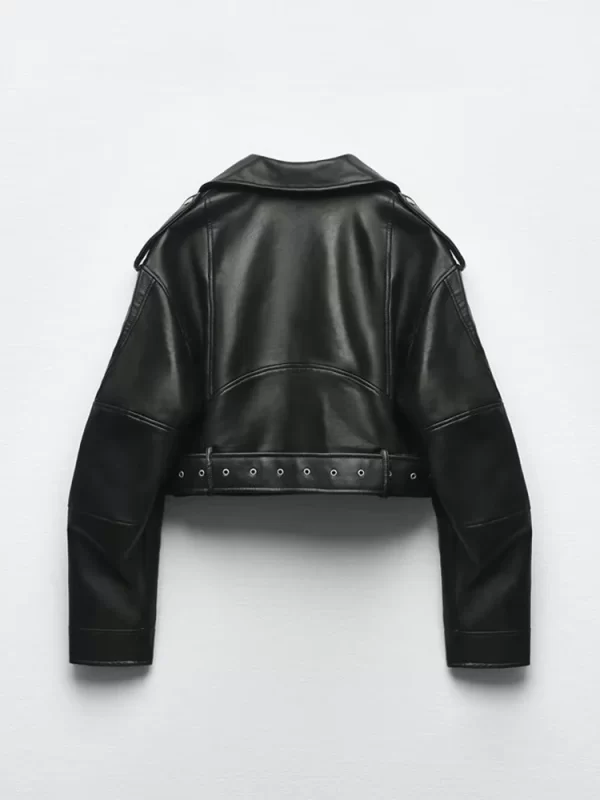 Women's Faux PU Leather Jacket Motorcycle Biker Belted Coat - Image 2