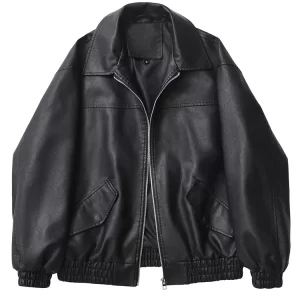 Women's Retro Faux Leather Jacket Streetwear Loose Moto Coat