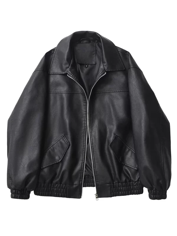 Women's Retro Faux Leather Jacket Streetwear Loose Moto Coat