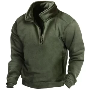 Men's Half-Zip Sweatshirt Stand Collar Loose Army Green