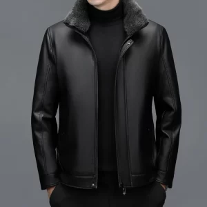 Men's Genuine Leather Jacket Sheepskin Down Winter Warm