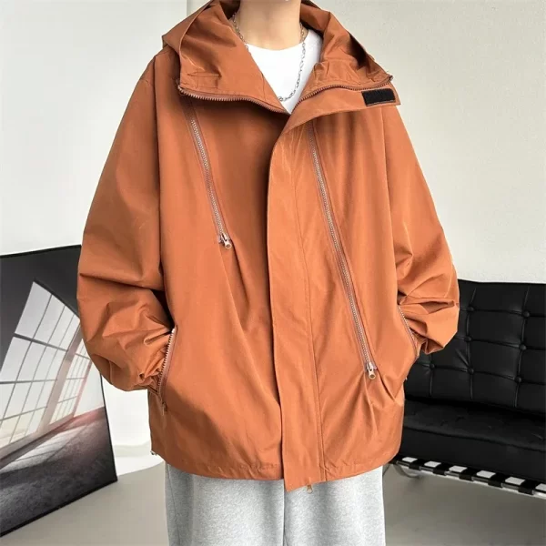 Men's Hooded Bomber Jacket Loose Fit Windbreaker Zipper - Image 15