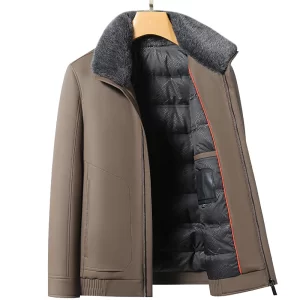 Men's Genuine Leather Down Jacket Ferret Fur Collar Winter