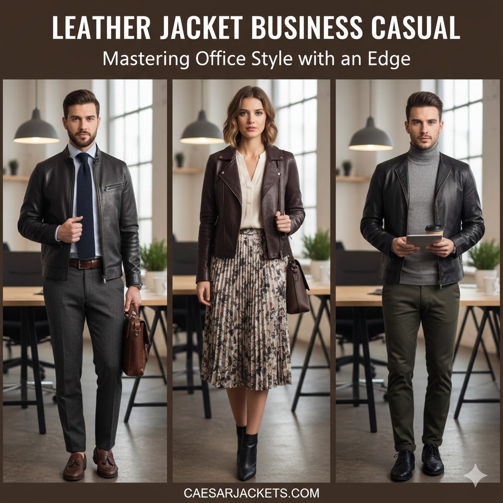 leather jacket business casual office outfit