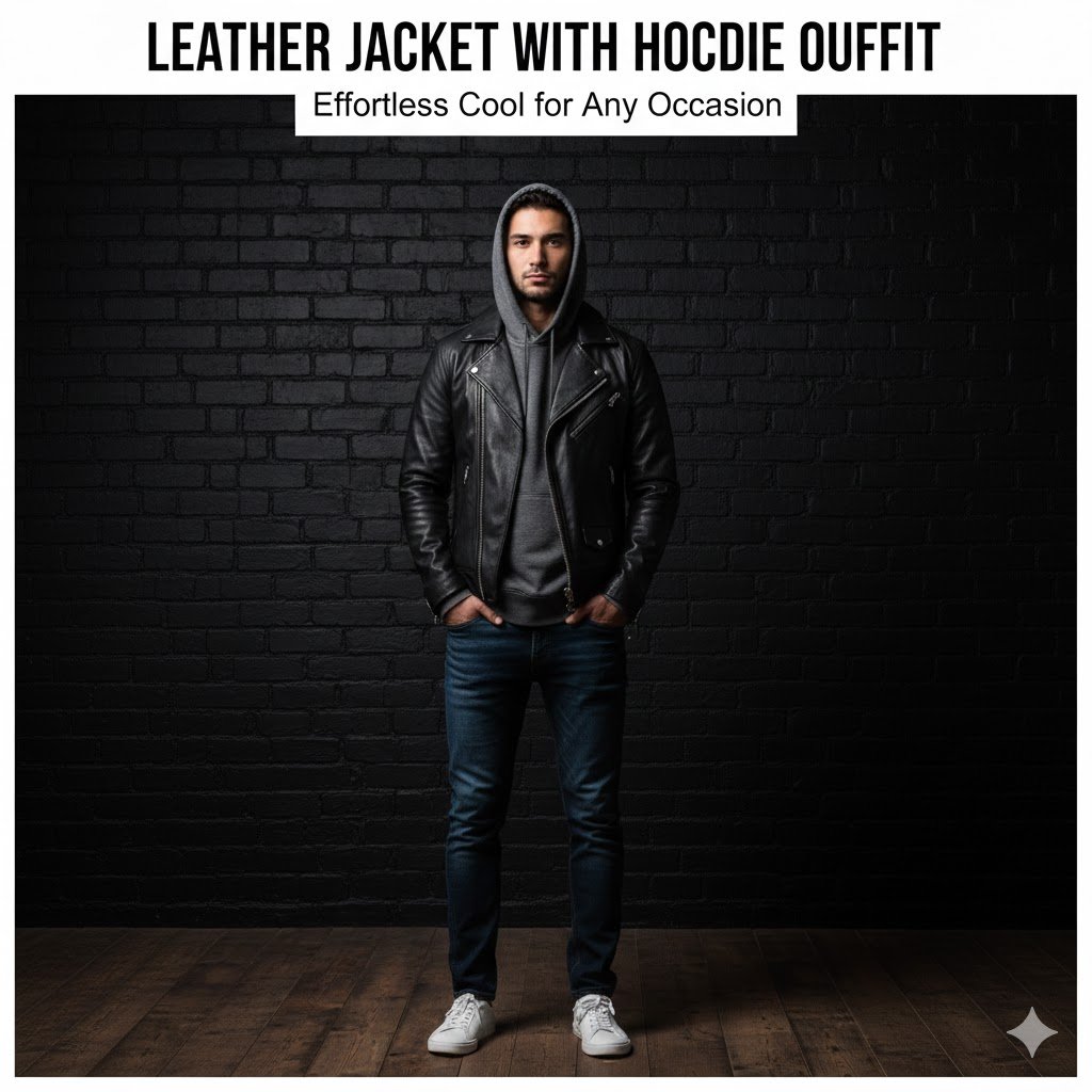 leather jacket with hoodie outfit for men