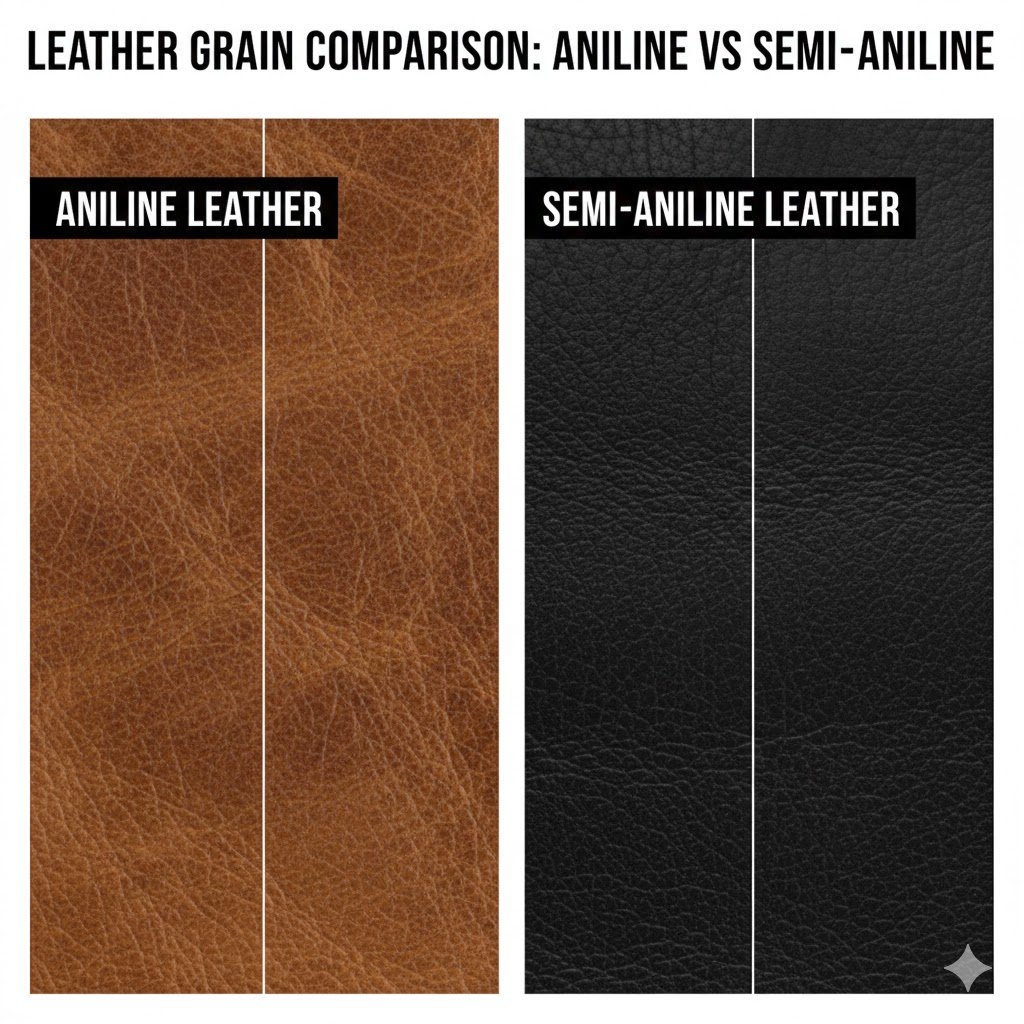 aniline vs semi-aniline leather grain comparison