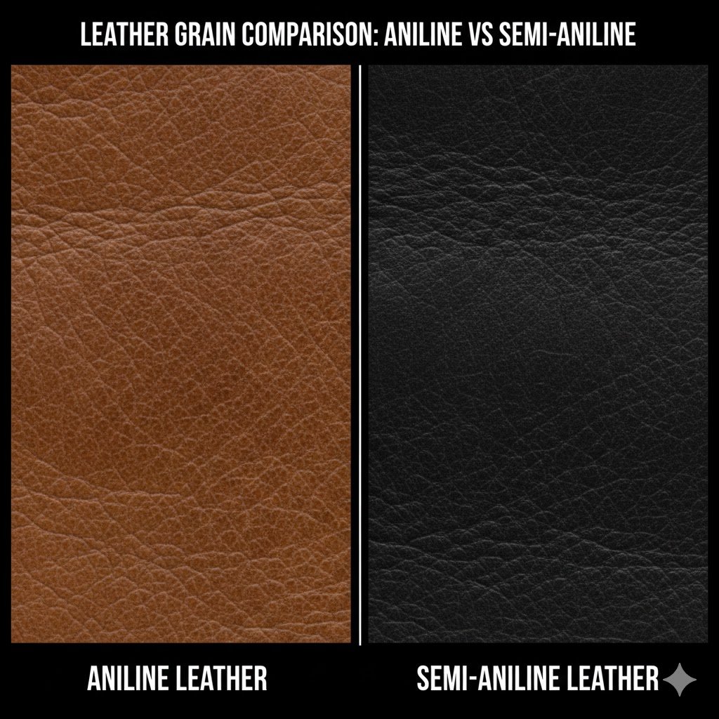 aniline vs semi-aniline leather grain comparison