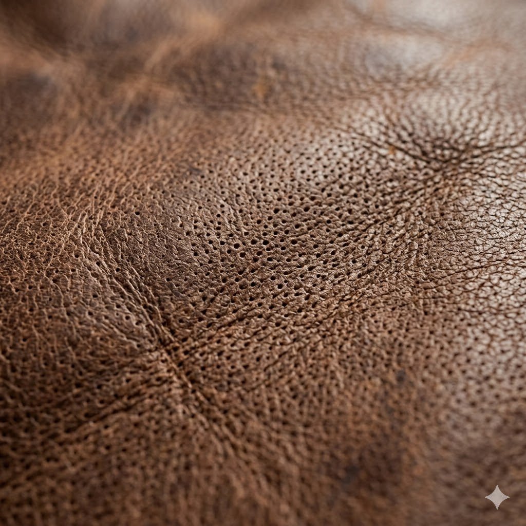 Full-grain vs top-grain leather texture comparison showing natural pores