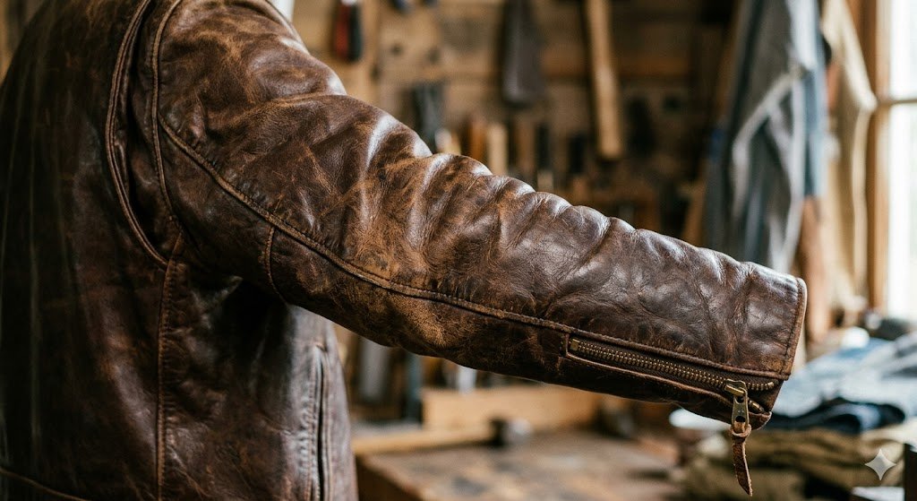 Highlighting the beautiful long-term aging process of real authentic leather outerwear
