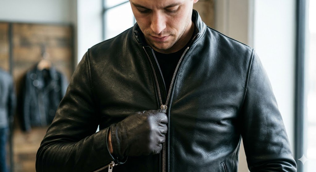 Checking how tight should a leather jacket be at first across the chest panel