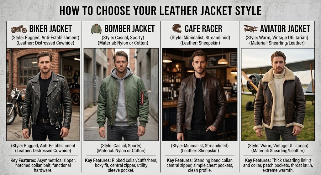 how to choose between biker bomber racer and aviator jackets