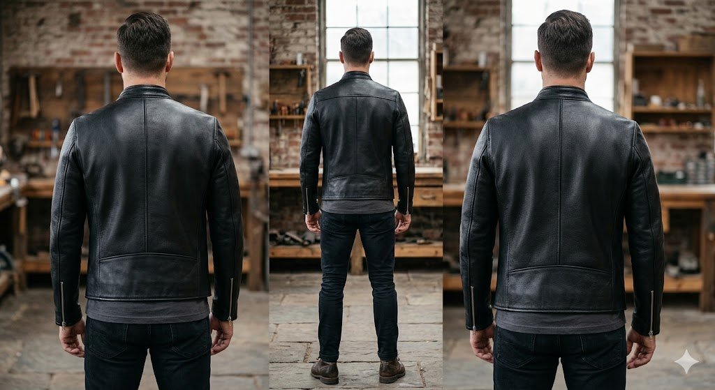 Analyzing how should a leather jacket fit from the back profile view