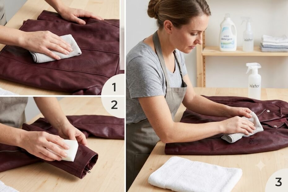 A step-by-step cleaning demonstration highlighting how to extend the lifespan of a faux leather jacket safely