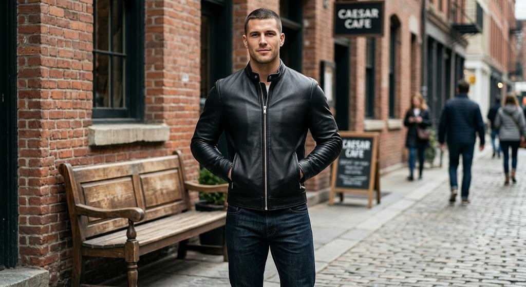 how to choose a leather jacket for broad shoulders