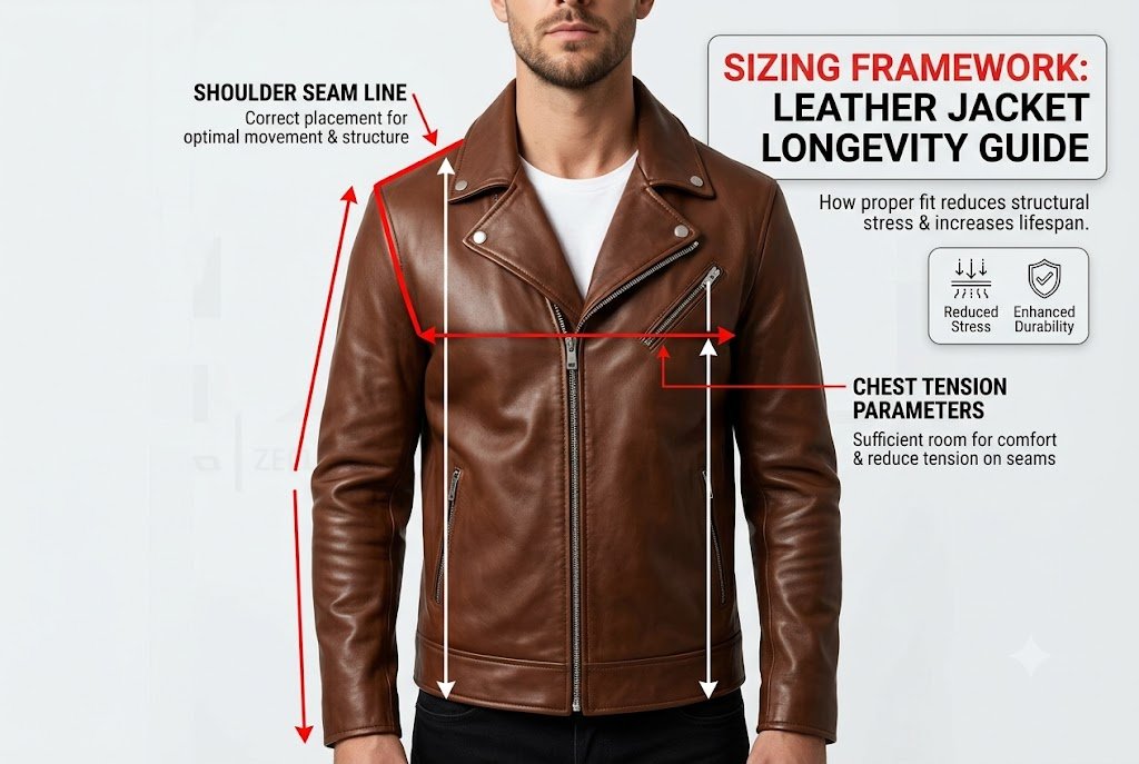 Sizing framework to optimize the lifespan and reduce structural stress on a leather jacket