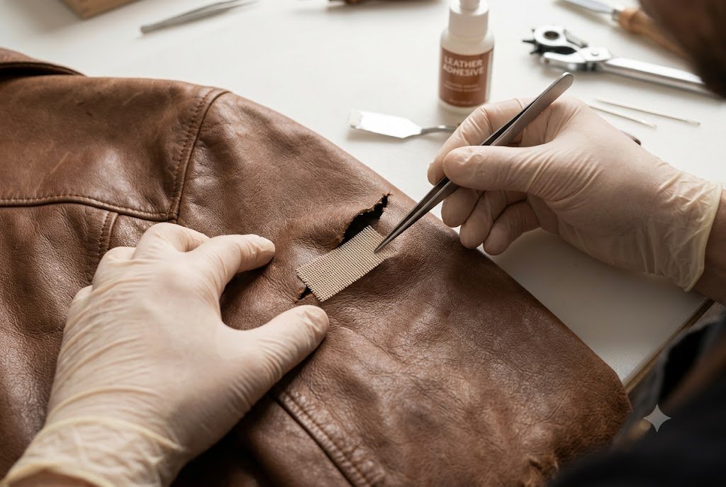 repair leather coat tear