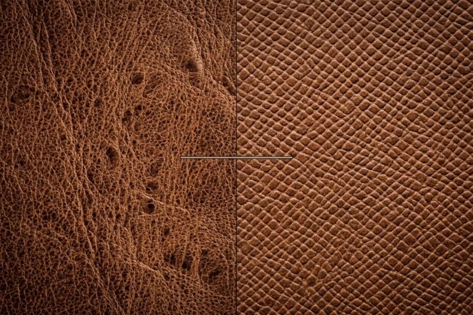 Macro grain comparison detailing how to tell if a leather jacket is high quality through hide density
